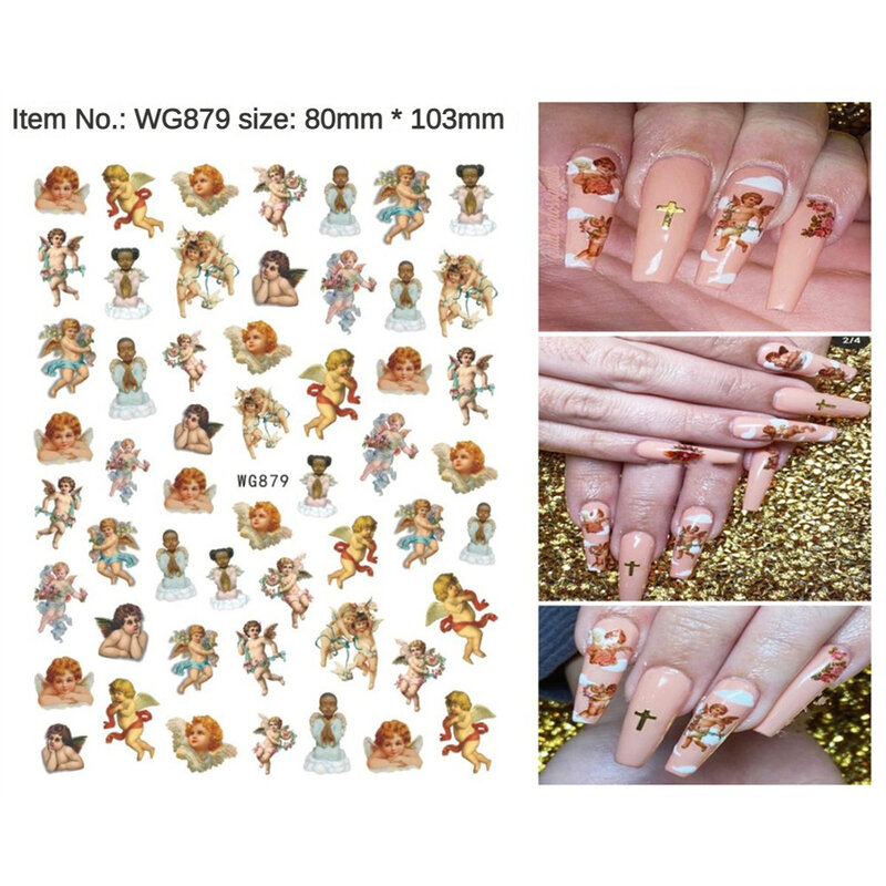 Angel Flower Pattern Nail Stickers Cupid Self-Adhesive Nail Decals 3D Tips Nail Art Decorations Nail Design Manicure Wrap