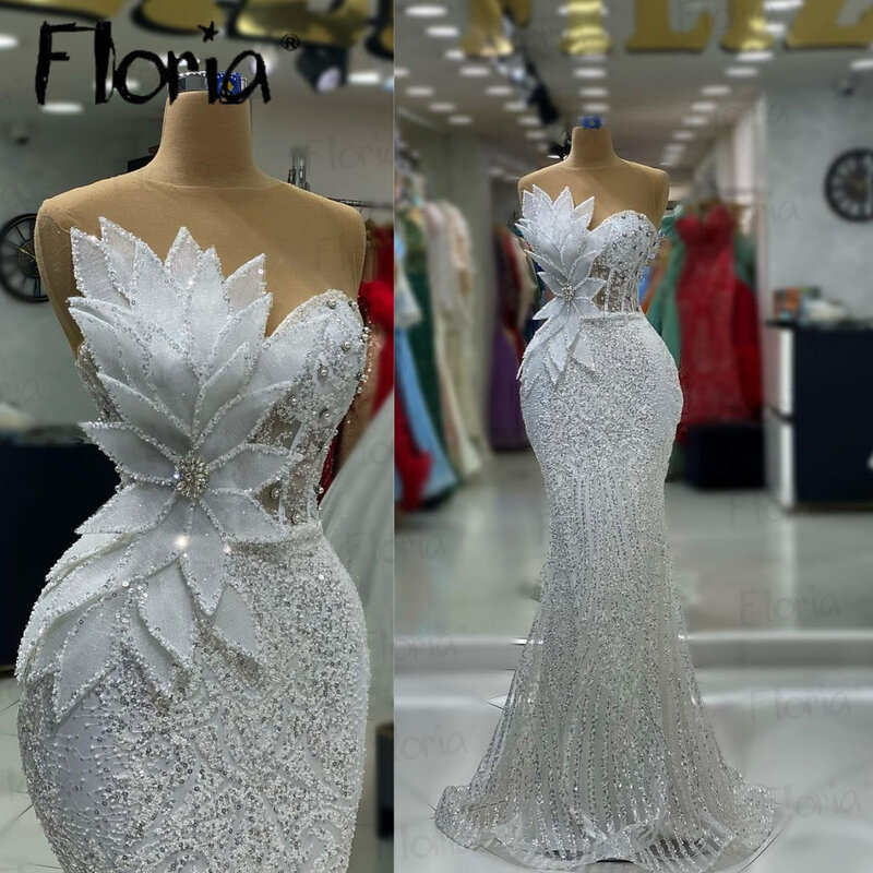 2023 neue Mode Abendkleid arabische Meerjungfrau Perlen Braut Festzug Party kleider für Hochzeit Vestidos de Novias Sencllos Yegante