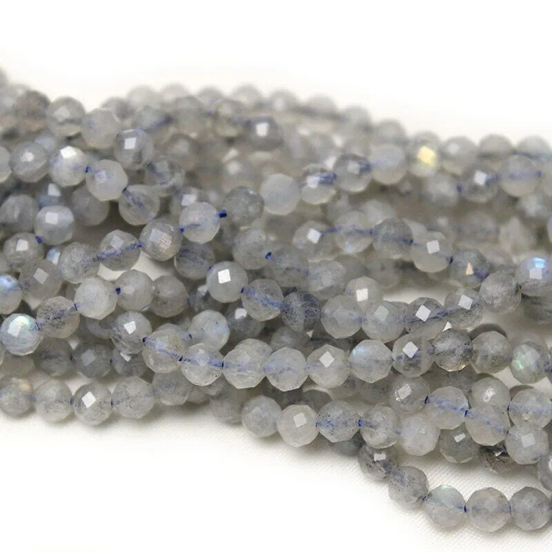 Perles d'espacement en pierre de labrlumen gris à facettes naturelles pour bijoux, bracelets de bricolage, cadeau exécutif, petite perle en pierre, 5A, 15 en effet, 2mm, 3mm, 4mm