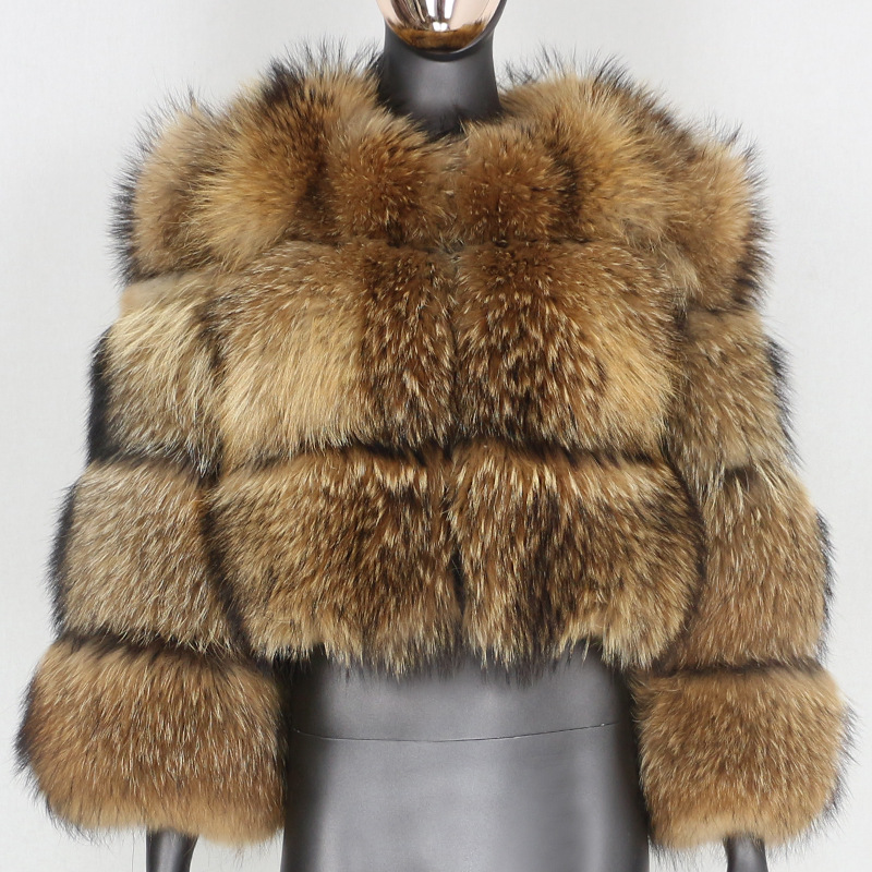 VOLALO-Chaqueta de piel sintética para mujer, abrigo corto cálido y grueso de piel de zorro, chalecos de mapache, abrigo de invierno