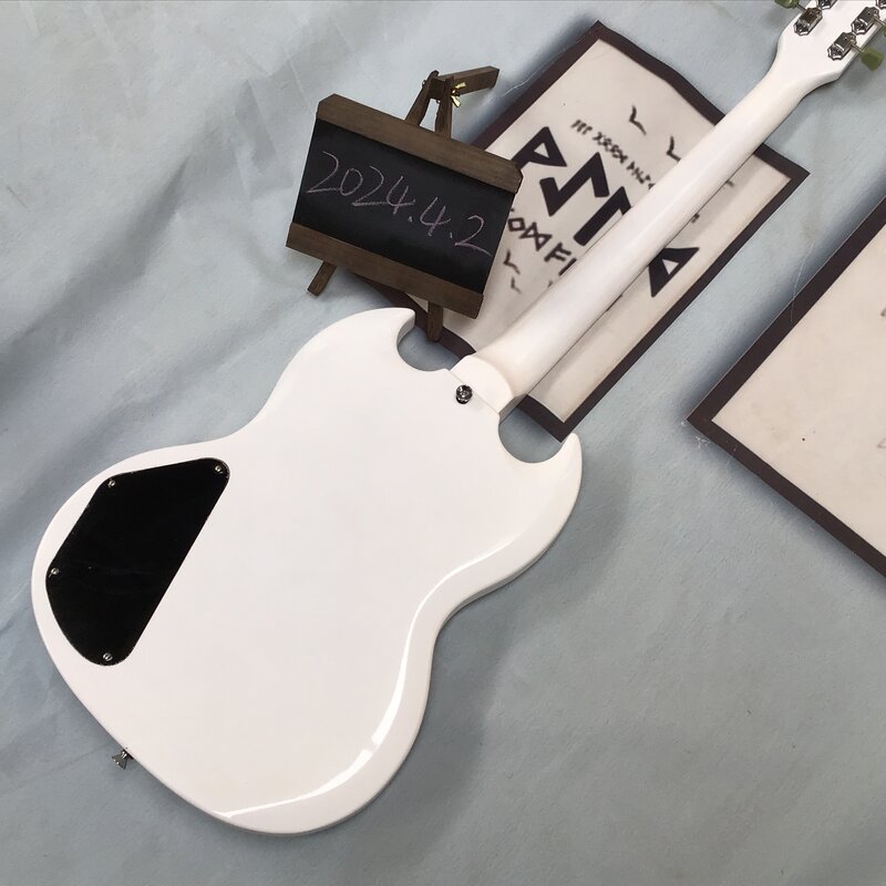 Guitarra elétrica cromada em estoque, corpo mogno branco, frete grátis, aceitar entrega, venda quente