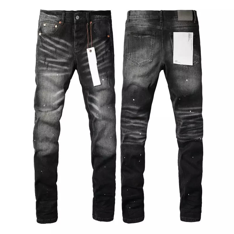 ROCA ungu baru 2024ss celana Jin merek modis dengan atasan cat jalanan celana Denim kurus rendah naik berlubang