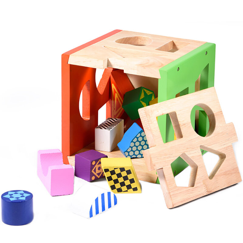 Children Classic Building Wooden Blocks Geometry DIY Creative Bricks Bulk Preschool Education Kids Toys Block Christmas Gift