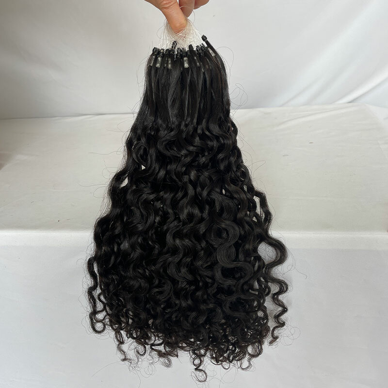Brasileiro Remy Curly Extensões de Cabelo Humano para Mulheres, Micro Loop Ring Hair, Microring Invisível, Cor Natural, 100 Strand, 1 g/s