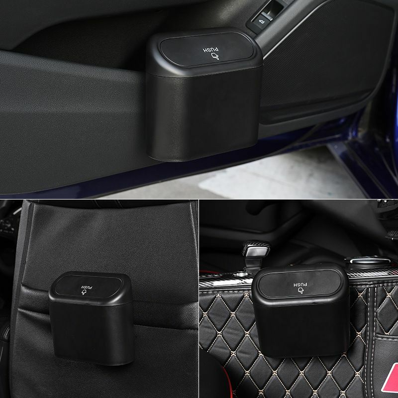 Boîte de rangement universelle à clapet pour voiture, boîte à ordures suspendue pour véhicule, boîte de rangement pour la poussière, noir ABS carré à pression