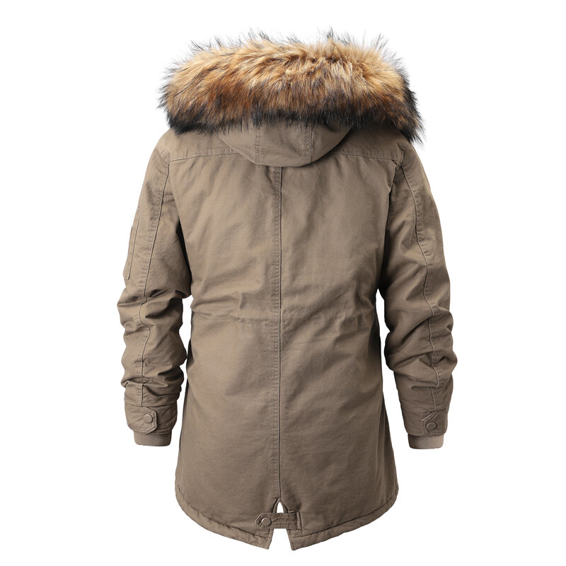 Mantel Parka Musim Dingin Pria Tebal Baru 2023 Jaket Hangat Kasual Pria Kerah Bulu Bertudung Topi Bulu Pria Pakaian Luar Mantel