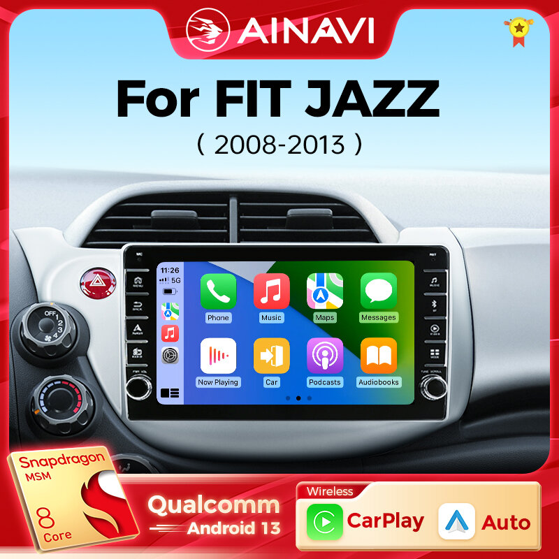 Ainavi Stereo Radio mobil 2din Android, untuk Honda Jazz Fit 2008 - 2013 Stereo Multimedia pemutar Video Carplay Auto navigasi GPS