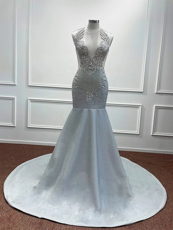 Женское блестящее вечернее платье-русалка, изысканное блестящее платье с V-образным вырезом и блестками для выпускного вечера