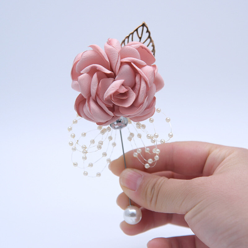 Ślubny nadgarstek stanik stanik jedwabna róża perła dodatki druhny bransoletka kwiat na nadgarstek sztuczna opaska na rękę z kwiatem