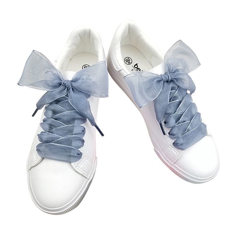 1 Pair 4CM Widen Chiffon Flat Shoestrings  Sneakers Sport Bow Shoes Laces For Women