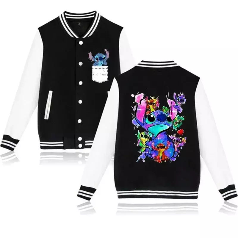 Gothic Y2k Disney Hoodie Lilo Stitch Baseball Jacket Women Sweatshirt Christmas kawaii Jackets Streetwear Loose College Coats