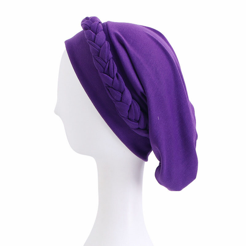 Indian Braid Turban Women Muslim Hijab Beanie Bonnet Hat Chemo Cap Islamic Hair Loss Cover Baggy Headscarf Wrap African Headties