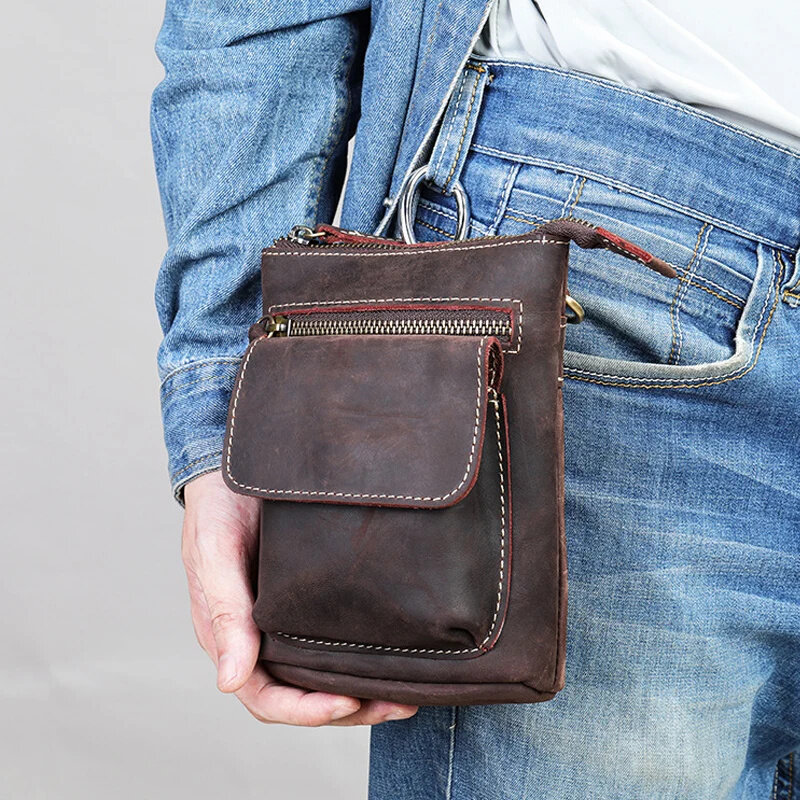 Маленький кожаный поясной кошелек, дизайнерская сумка на ремне 4 дюйма с крючком, для телефона 6 дюймов