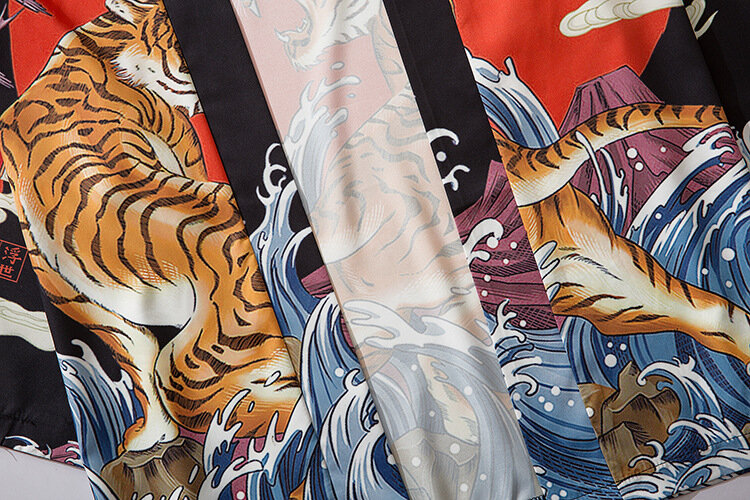 Tiger Print Loose Japanese Cardigan Women Men Harajuku Kimono Cosplay Tops Blouse Yukata Clothing Blouse Haori Asian Clothes