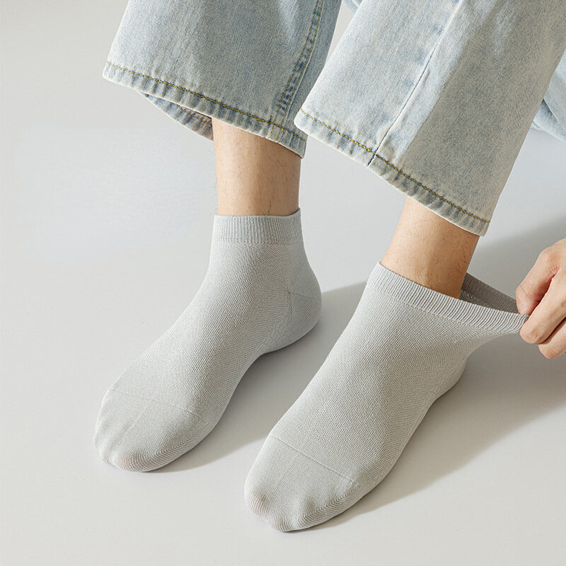 Meias de algodão monocromáticas masculinas, meias curtas, meias de compressão respirável, desossadas, primavera, 10 pares