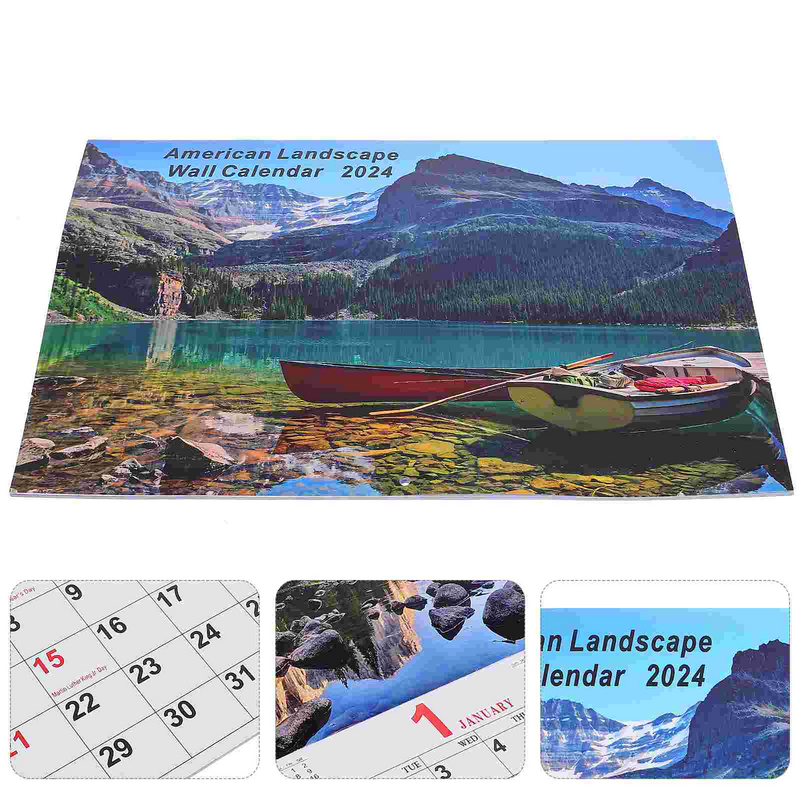 Calendario de fotos de paisaje colgante portátil para el hogar, calendario de vacaciones de 2024 años, calendario de horario 2024