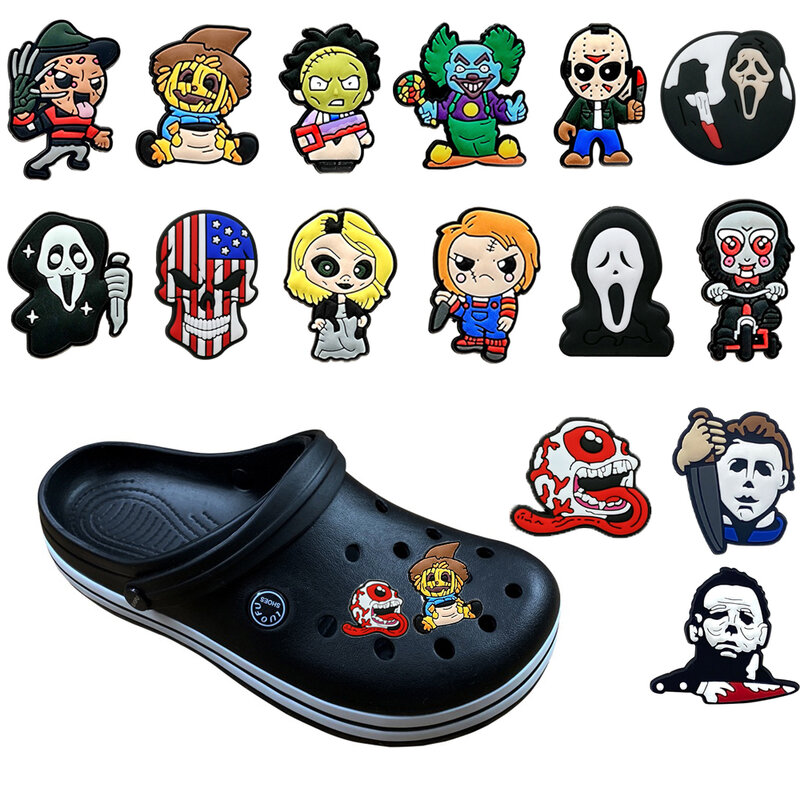 1pcs Multiple Styles Horror Theme Shoe Charms PVC Accessories fit Clogs Sandals Decorate Buckle Kids Halloween Gift