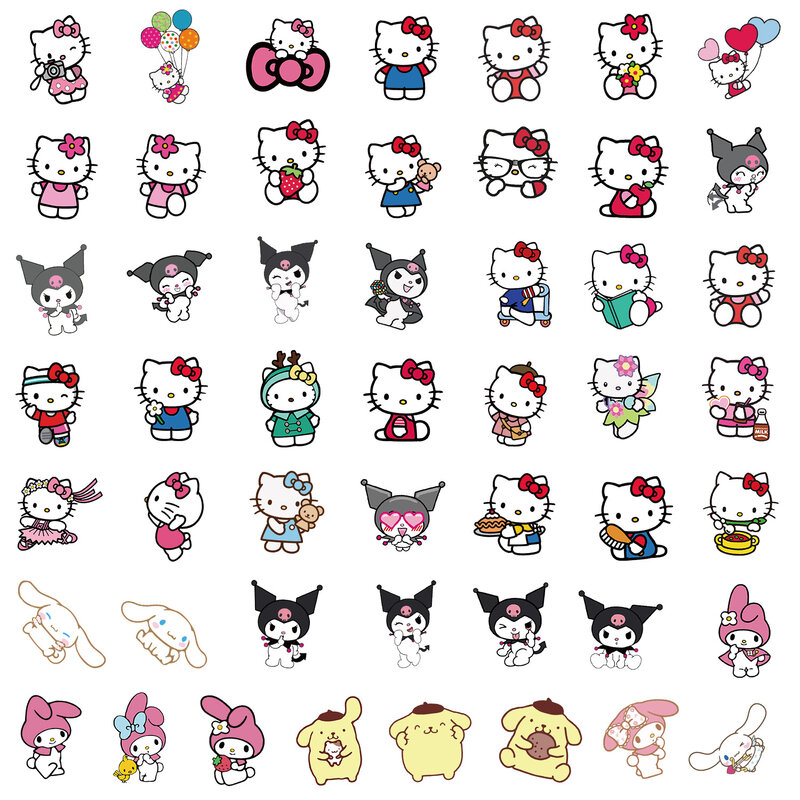 Sanrio família impermeável adesivos decorativos, Olá Kitty desenhos animados, telefone móvel criativo, DIY, bonito, 50pcs