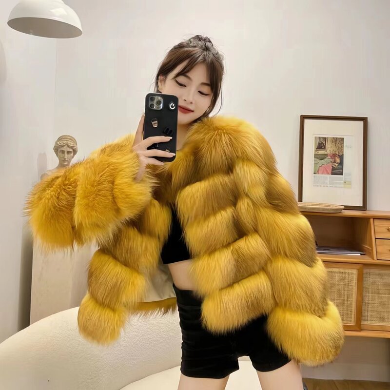 Faux Fox-bontjas voor dames, korte jas met ronde-hals, dikke warme kleding, open steek, hoge kwaliteit, herfst en winter, 2023