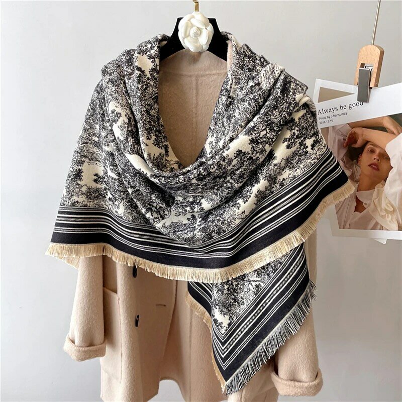 Winter Warm Cashmere Scarf for Women Luxury Pashmina Shawl Wraps Blanket 125cm Square Scarves Tassel Beach Stoles Echarpe New