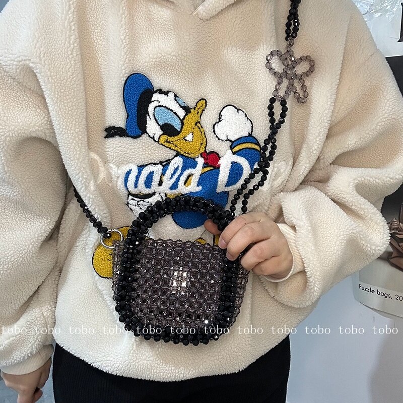 Borsa trasparente All-match di moda Mini borse a tracolla con perline acriliche borse a tracolla piccole per rossetto da donna tessute a mano borse trasparenti