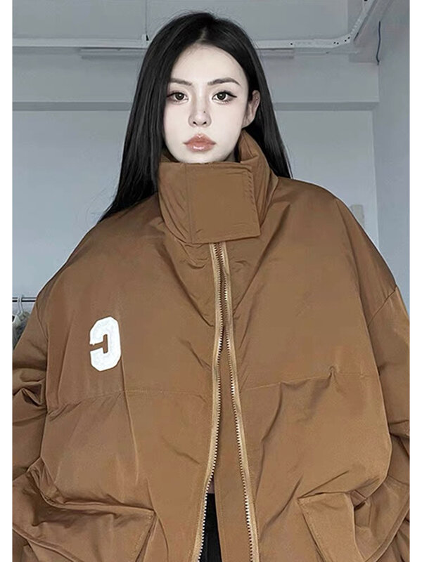 Zimowy nowy Retro luźny, zagęszczony ciepły bawełniany płaszcz koreański modna stójka pikowana kurtka damski płaszcz