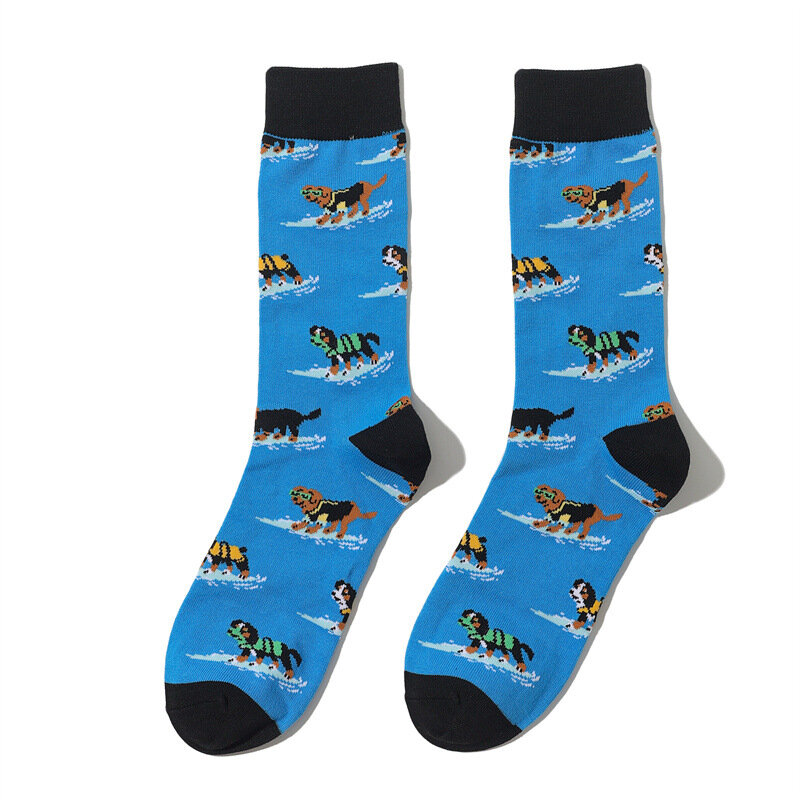 58 Style Cartoon Dog and Cat Theme Men Socks Cotton Novelty Funny Hip Hop Trend Street Skateboard Big Long Socks