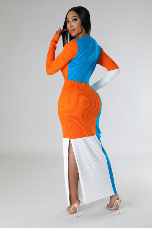 Модная одежда SKMY Y2k контрастных цветов, Топ с длинным рукавом и круглым вырезом и юбка, вязаные комплекты из 2 предметов, женская одежда