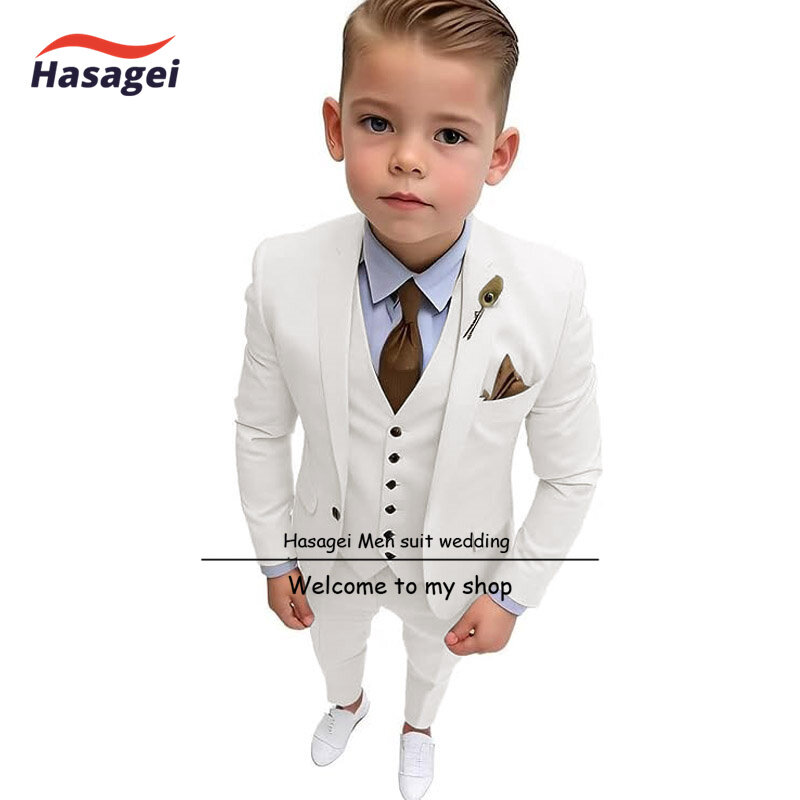 Ivory traje de 3 piezas para niños, esmoquin Formal de boda, Blazer ajustado de verano, ropa para niños de 2 a 16 años