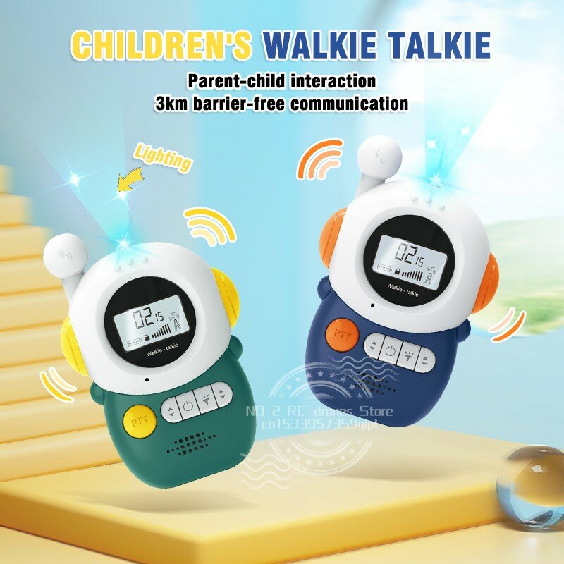Walkie-Talkie 3Km mainan anak-anak, dapat diakses kartun lucu dengan lampu terang Suara jernih daya tahan lama untuk hadiah anak-anak