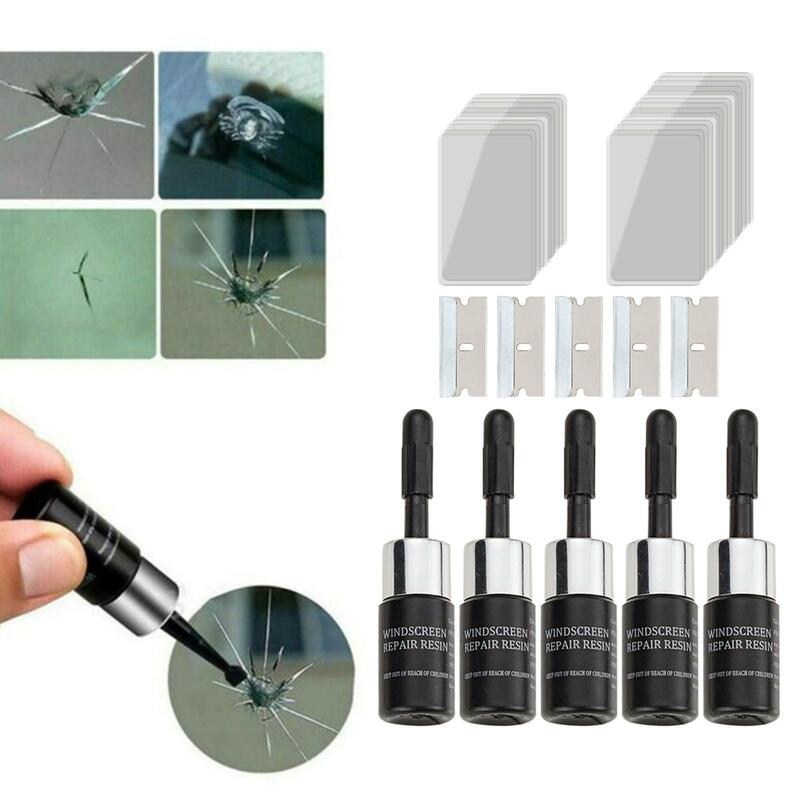 5 pçs kit de ferramentas de reparação de vidro de vidro de resina de crack pára-brisa fluido kit de reparação de crack de resina para reparação de arranhões