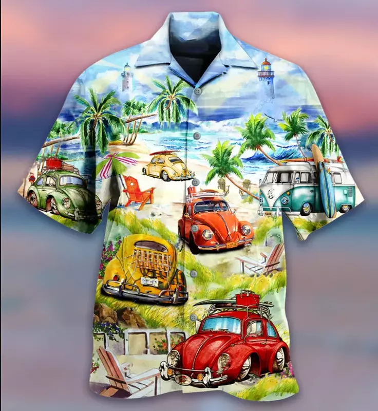 남성용 반팔 하와이안 셔츠, 라지 사이즈 3D 프린트 셔츠, 게임 캐릭터 스타일, 쿠바 스타일, 여름 휴가, 새로운 패션