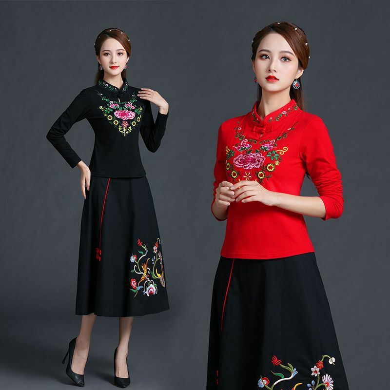 2024 New Temperament Solid Color Women's Clothing Elastic Waist Straight Long Dress Summer Vintage Embroidered A-line Skirt