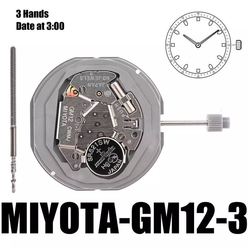 Ruch GM12 GM12-3 ruch 3 ręczny zegarek kwarcowy GM12 data przy 3:00 zastępuje 1 m12 i GM10 całkowitą wysokość 4.2mm