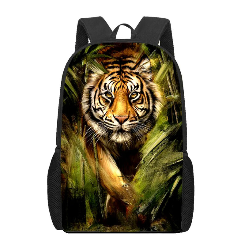 Mochila com padrão tigre para meninas e meninos, bolsa de ombro, criativa, para estudantes, viagem