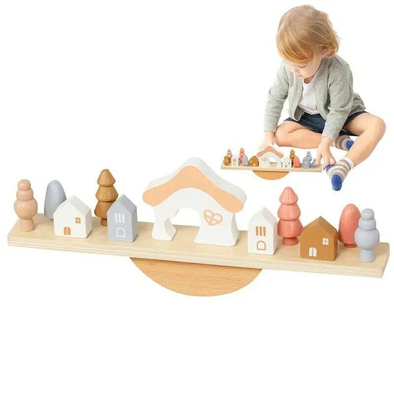 Toy Stacking Block Sets Balance Blocks Wooden Toys With Seesaw Montessori Stress Release Game Safe Preschool Toys For Children