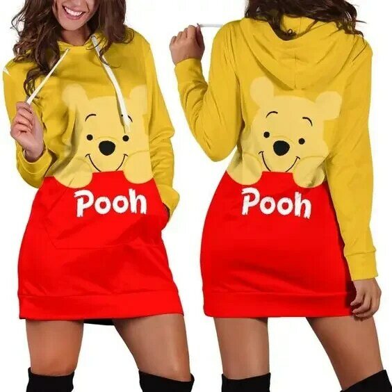 Disney Winnie the Pooh Hoodie Dress Sweater Fashion Disney Piglet Dress Sweatshirt Dress 3d Allover Printed Hoodie for Women