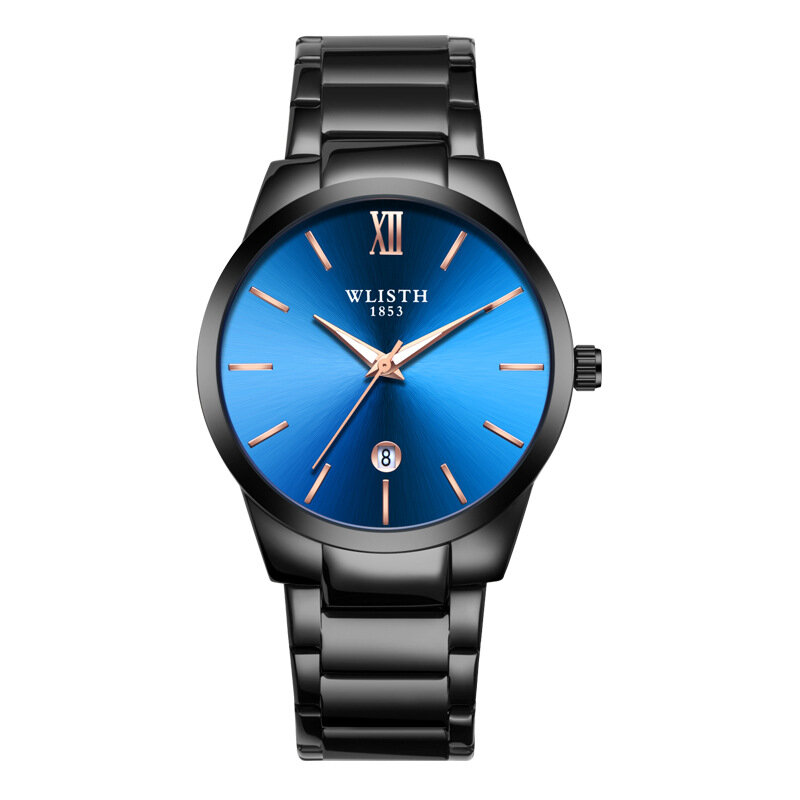 Wlisth-Relógio de quartzo comercial impermeável de aço completo masculino, relógio de pulso ultra fino masculino, marca superior, moda, 2023