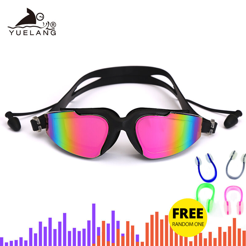 Gafas de natación profesionales de silicona para mujer, gafas de natación Multicolor UV antivaho con tapón para los oídos, clip para la nariz, gafas para deportes acuáticos