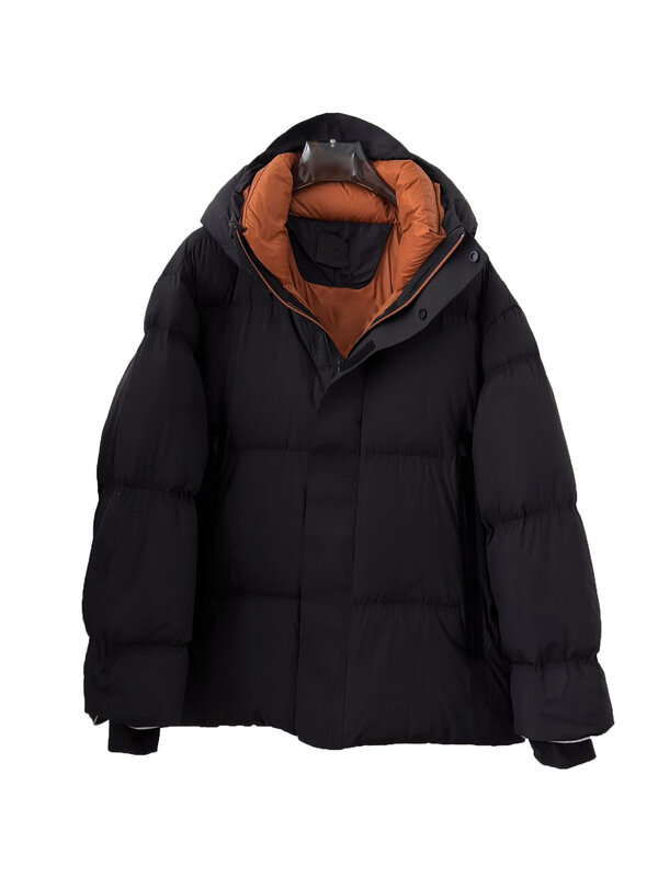 Down jacket hooded short loose version solid color zipper pocket design warm and comfortable 2023 winter new 1204