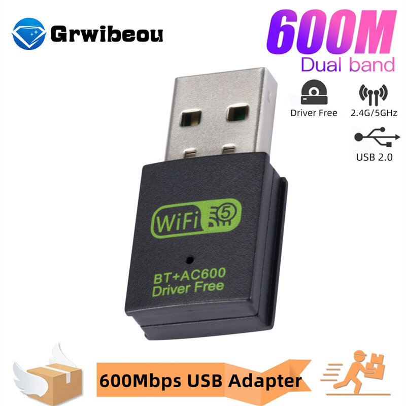 600 MBit/s USB-WLAN-Bluetooth-Adapter Dualband 2.4/5,8 GHz drahtloser externer Empfänger Mini 150 MBit/s WLAN-Dongle für Laptop/Desktop
