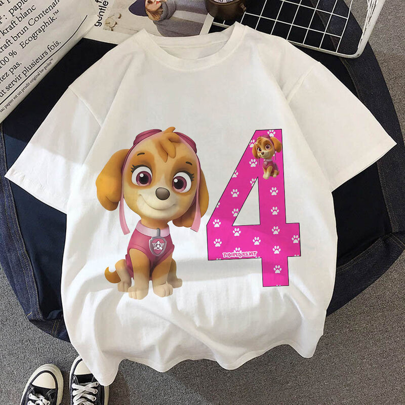 발바닥 순찰 강아지 강아지 체이스 티셔츠, 생일 번호 1-10 세 어린이, 여아 티셔츠, 재미있는 소년 옷, 여름
