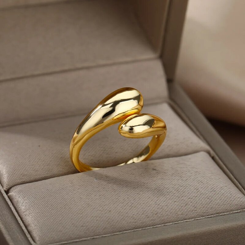 Anillos de acero inoxidable para mujer, anillo de boda de Color dorado, corazón estético, joyería impermeable, accesorios para dedos, regalo de envío gratis