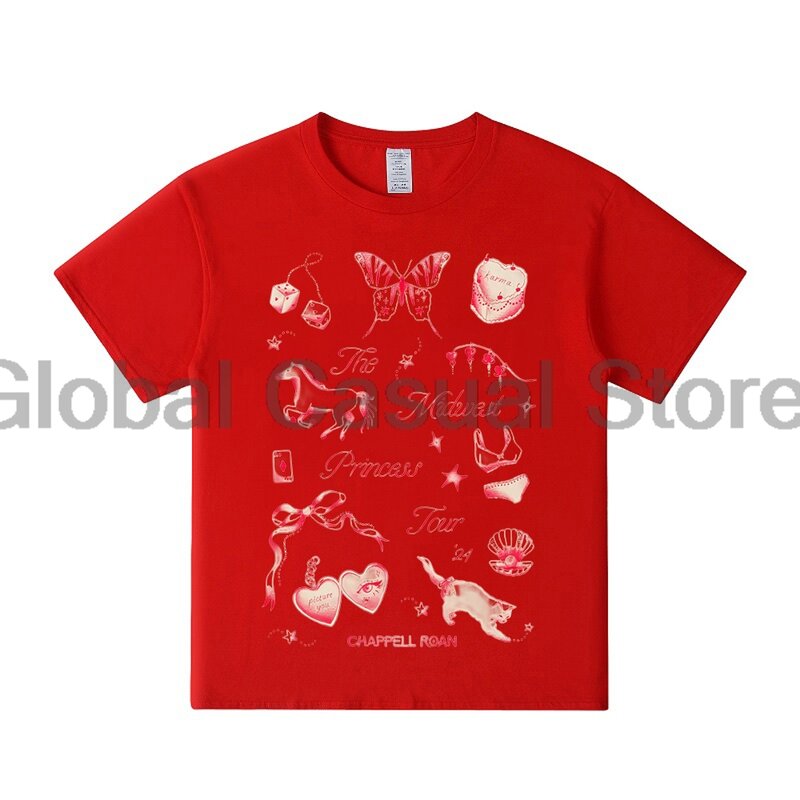 Chappell Roan 남녀공용 크루넥 반팔 티, 미드웨스트 공주 2024 투어 티셔츠, 스트리트웨어 패션 의류
