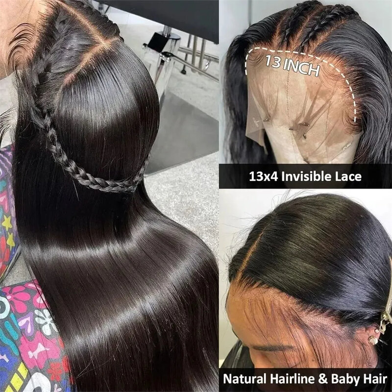 Perruque Lace Front Wig brésilienne naturelle lisse, cheveux humains, 13x4 13x6, pre-plucked, 30 pouces, pour femmes africaines