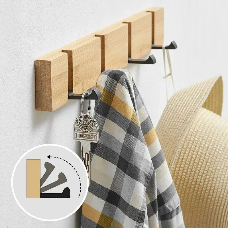 Opvouwbare Bamboe Muur Gemonteerde Kleding Haken Deur Hangers Huishoudelijke Jas Handdoek Haak Plank Badkamer Opknoping Rack 3 4 5 Haken