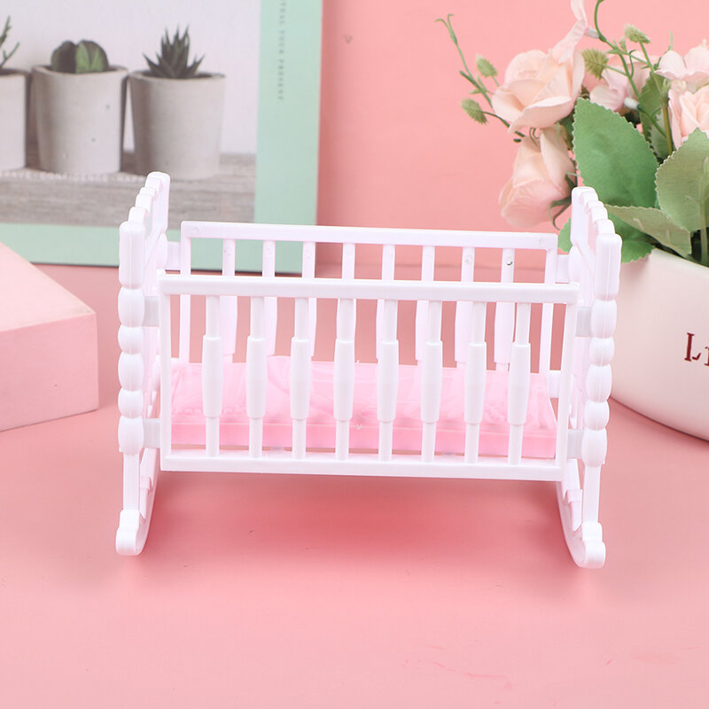 1Pc Dollhouse Bed Cradle Crib White Doll Bed Cradle Shaker Toy Accessories Bed Cradle Crib Pretend Play Toy Children's Toy