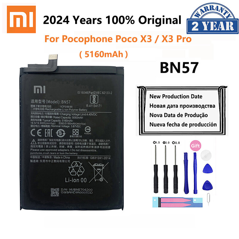 100% Original BN57 5160mAh Phone Battery For Xiaomi Pocophone X3 Poco X3 Pro Replacement Batteries Bateria