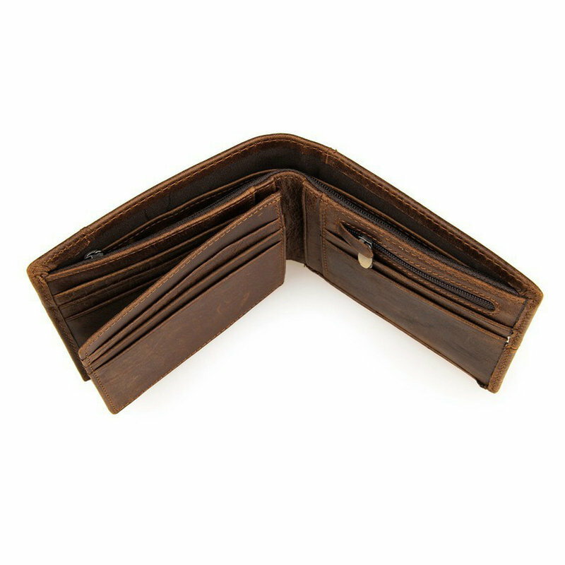 GENODERN-cartera de cuero de vaca estilo Patchwork para hombre, billetera corta de cuero genuino, marrón