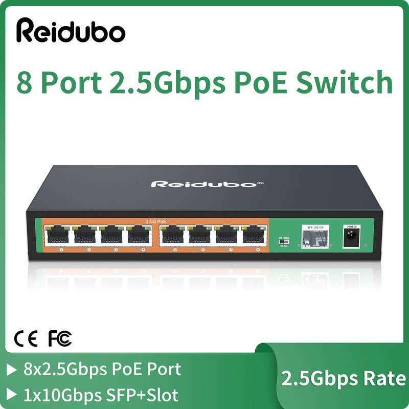 9 Port 2.5GB PoE Switch, 8x2.5G PoE Port dengan 10G SFP Uplink, 2.5Gb Ethernet Switch, Plug & Play, desain logam